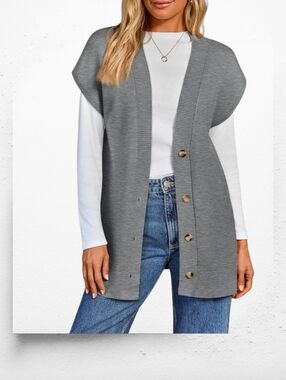 Cotton Button-Front Knit Vest ▪︎ Gray ▪︎ LG